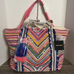 America and Beyond Alex Embellished Beaded Tote Colorful Shoulder Crossbody Bag